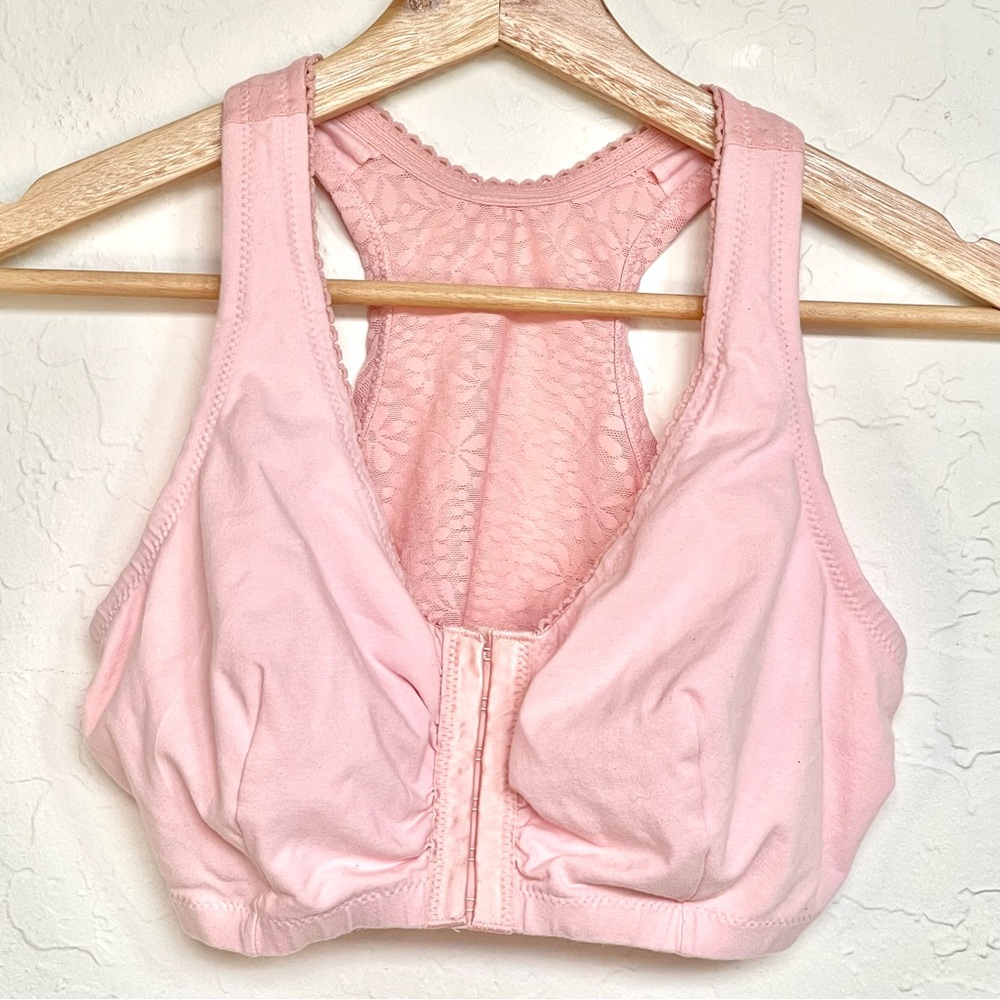 GLAMORISE Front-Closure Cotton T-back Wirefree Pink EUC Size 38DD/F #1908